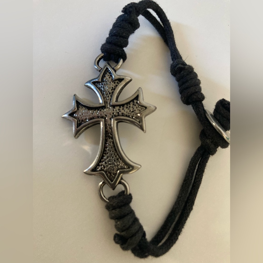 Mens Cross Bracelet with Black Cord.